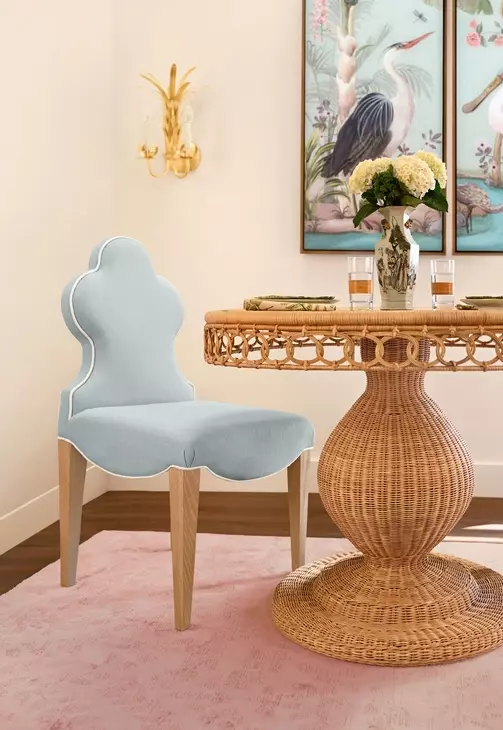 Gabrielle Natural Rattan 40" Dining Table With Decorative Apron And Glass Top