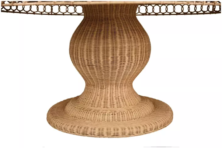 Gabrielle Natural Rattan 60" Dining Table With Decorative Apron And Glass Top