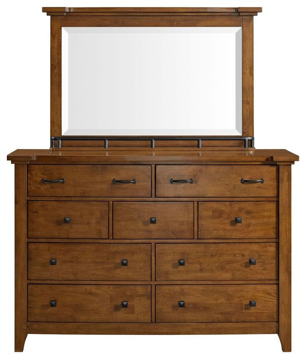 Joseph Chestnut 9 Drawer Dresser and Rectangular Mirror