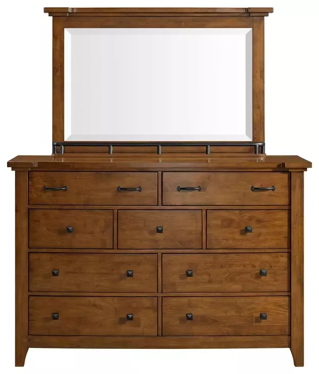 Joseph Chestnut 9 Drawer Dresser and Rectangular Mirror