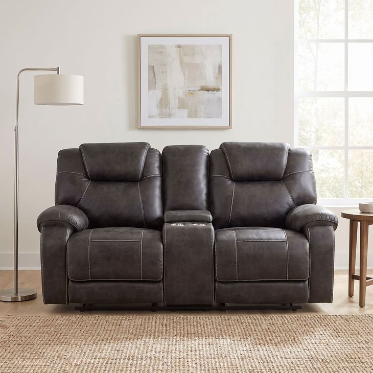 Gainesville Chocolate Double Reclining Loveseat with Console