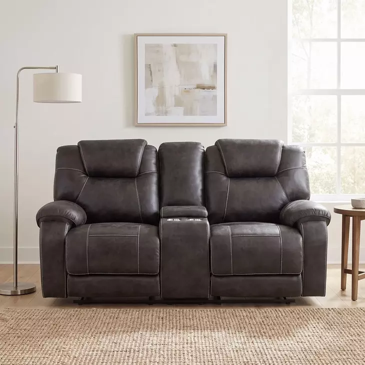 Gainesville Chocolate Double 75" Reclining Loveseat with Console