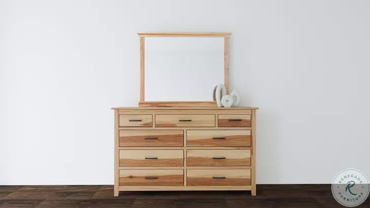 Gallagher Natural Hickory 9 Drawer Dresser with Mirror
