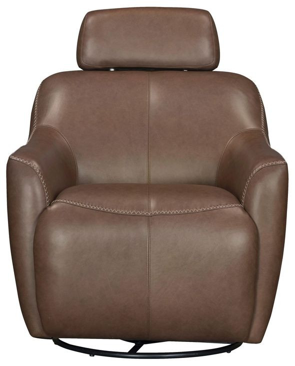 Milanoir Renaissance Tobacco Leather Upholstered Swivel Gliding Accent  Chair