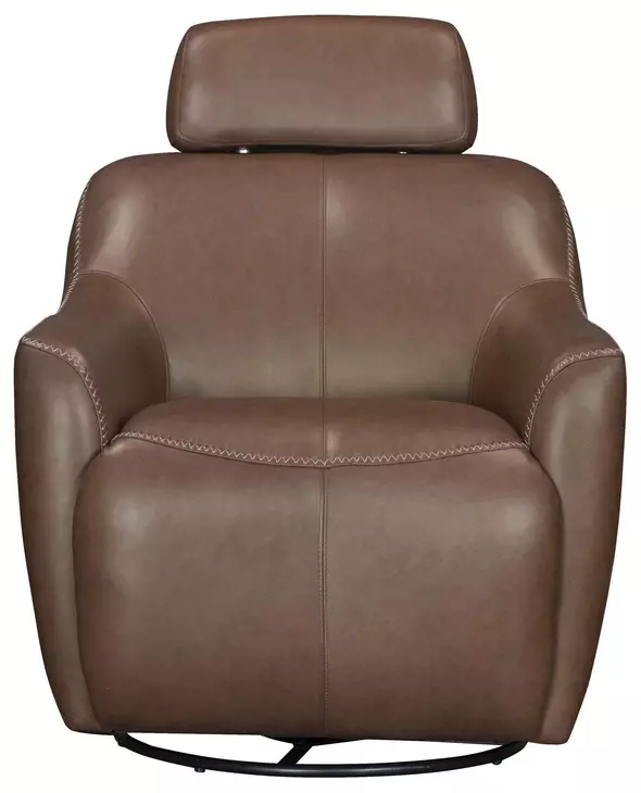 Milanoir Renaissance Tobacco Leather Upholstered Swivel Gliding Accent Chair
