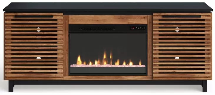 Graceland Bourbon and Black 69" TV Stand with Fireplace