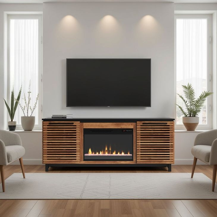 Graceland Bourbon and Black 69" TV Stand with Fireplace