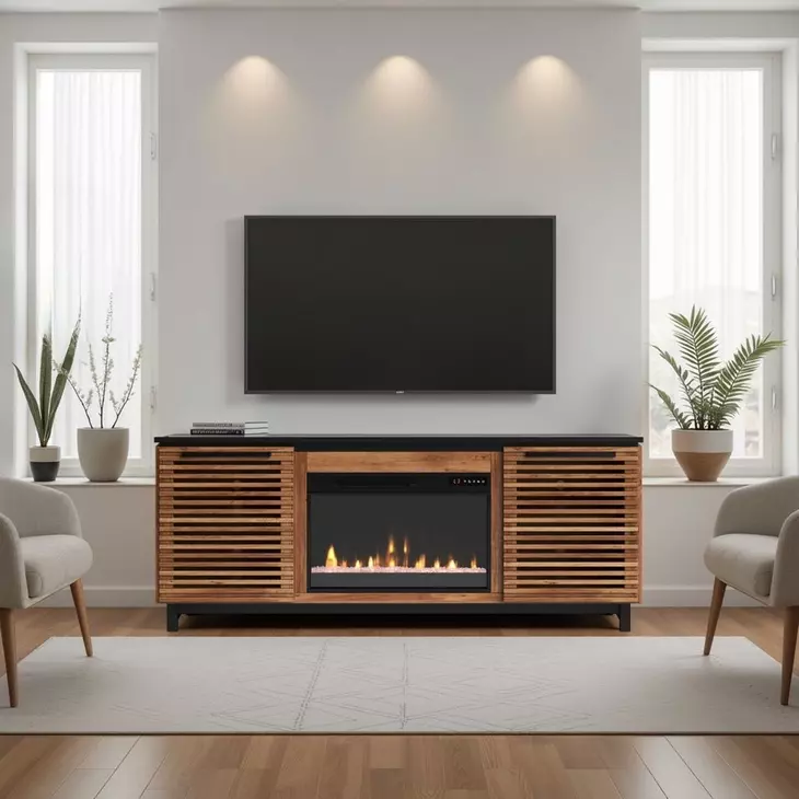 Graceland Bourbon and Black 69" TV Stand with Fireplace