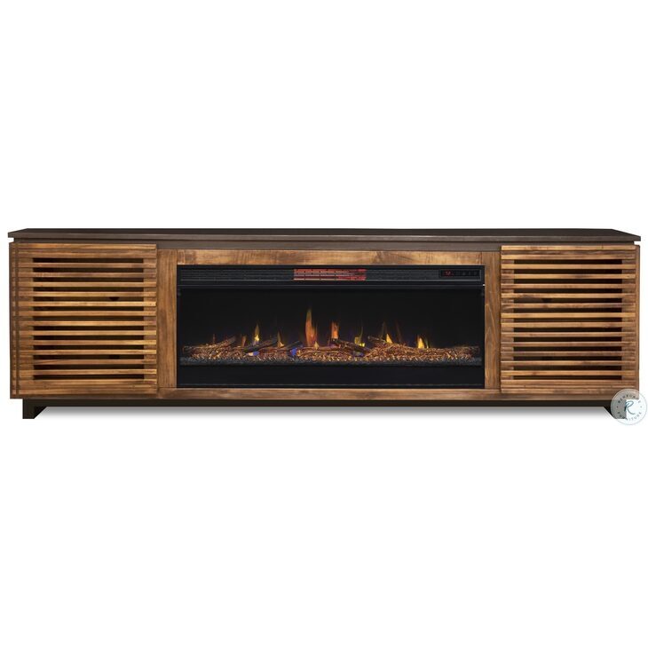 Graceland Black with Bourbon 86" TV Stand With Fireplace