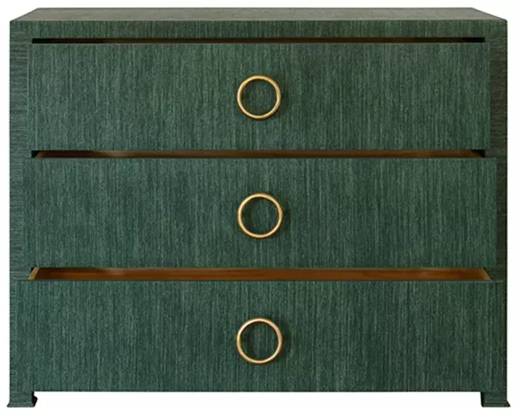 Getty Green Dyed Grasscloth 3 Drawer Soft Close Accent Chest