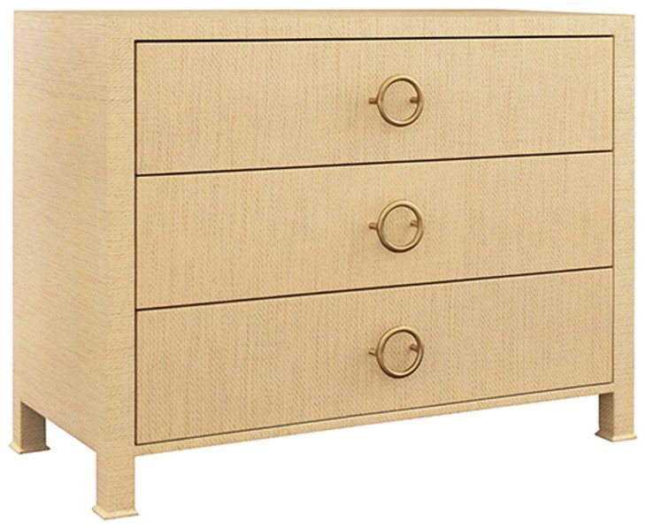 Getty Brown Natural Grasscloth 3 Drawer Chest