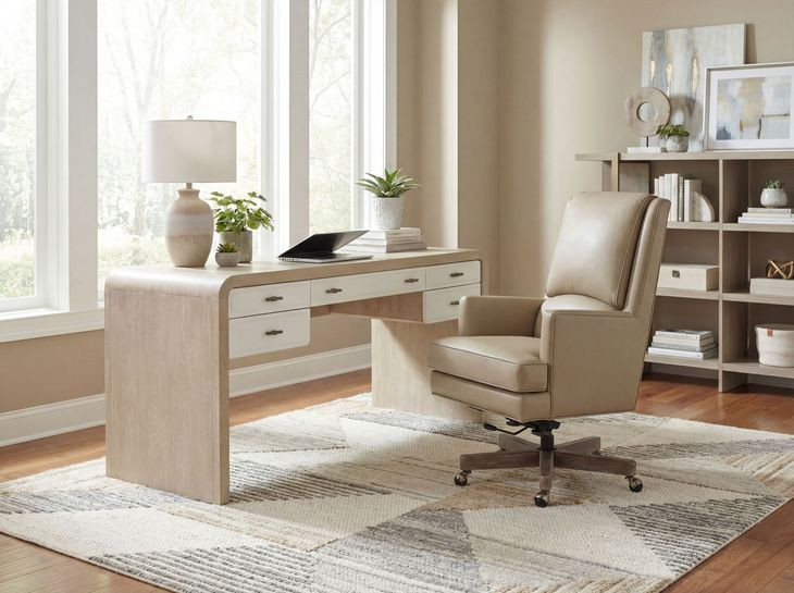 Wright Beige Leather Upholstered Swivel Tilt Executive Chair