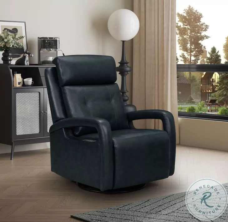 Gilbert Traci Midnight Blue Swivel Glider Power Recliner with Power Headrest And Lumbar