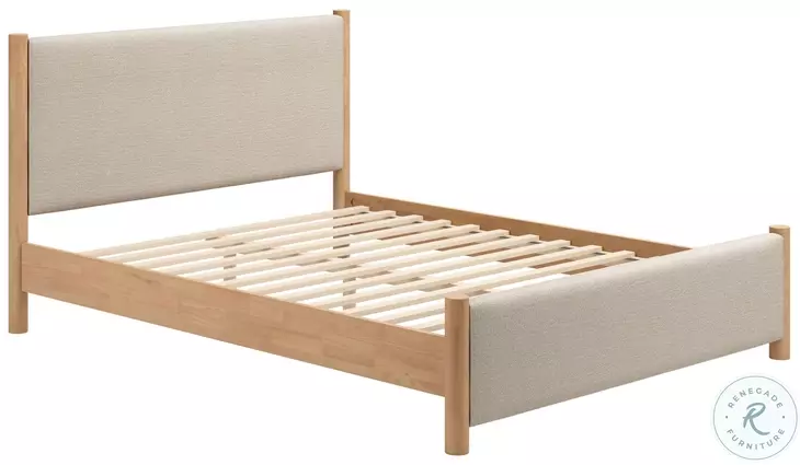 Hadi Beige And Natural Queen Upholstered Panel Bed