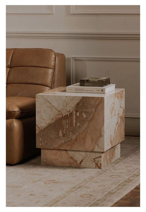 Layla Breccia Square Marble Top Side Table