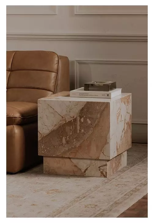 Layla Breccia Square Marble Top Side Table