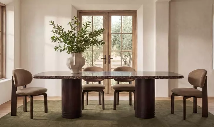 Daphne Dark Emperador Rectangular Marble Top Dining Room Set
