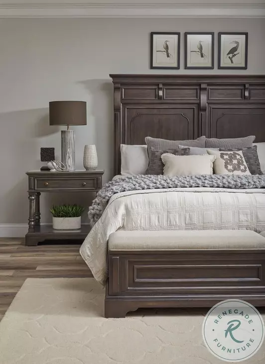 Hickory Creek Brown Velvet King Panel Bed