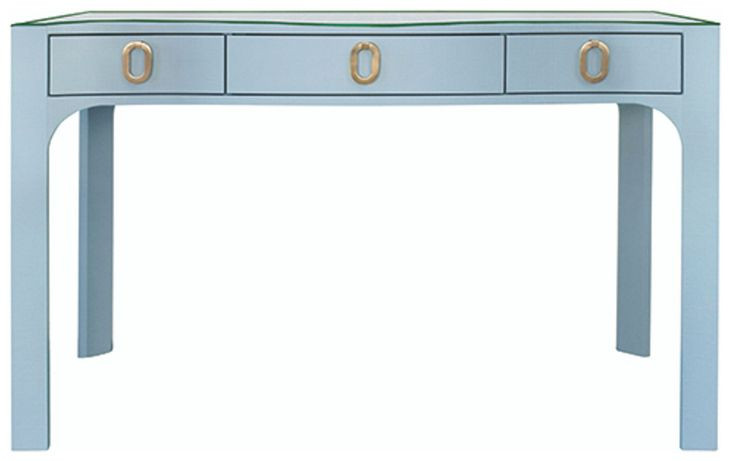 Gladys Light Blue 48" Glass Top Writing Desk with 3 Drawers