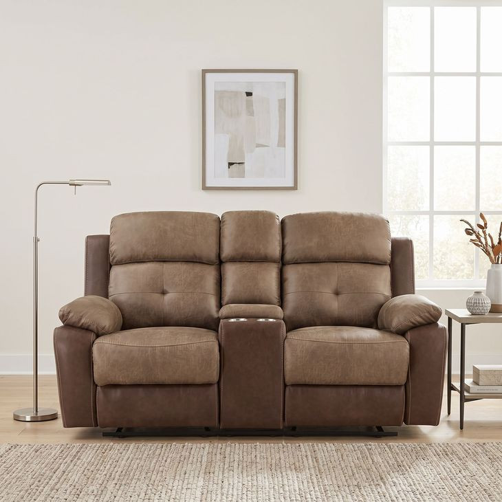 Glendale Brown Double Glider 73" Reclining Console Loveseat