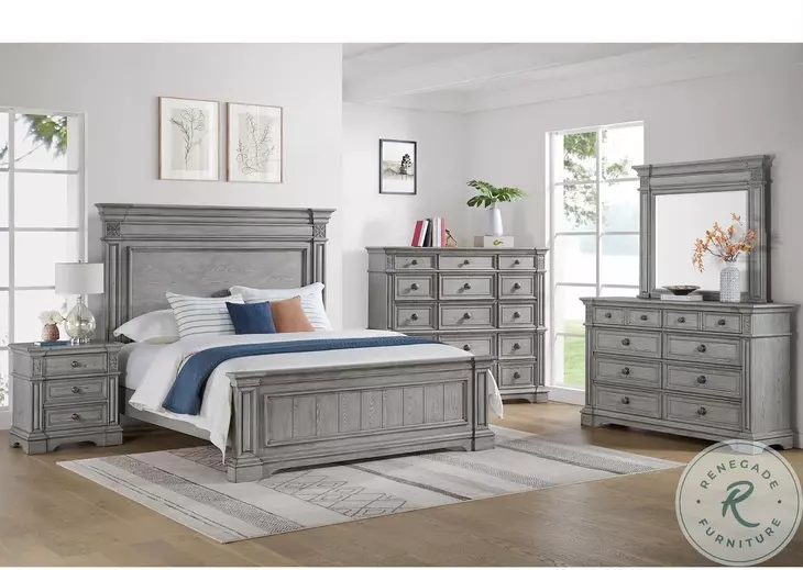 Brookstone Aged Grey King Panel Bed