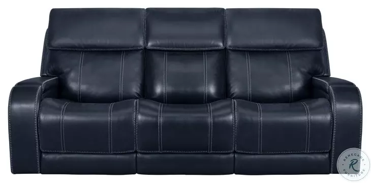 Glenwood Rainer Ocean Leather 88" Lay Flat Power Reclining Sofa with Power Lumbar and USB Charging