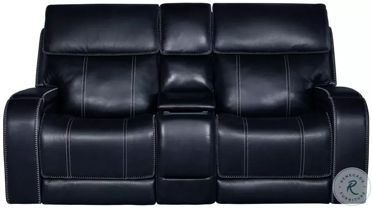 Glenwood Rainer Ocean Leather 78" Lay Flat Power Reclining Console Loveseat with Power Lumbar and USB Charging