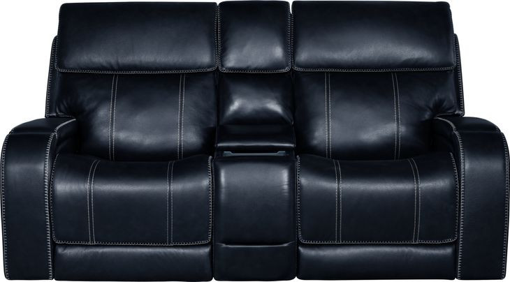Glenwood Rainer Ocean Leather 78" Lay Flat Power Reclining Console Loveseat with Power Lumbar and USB Charging