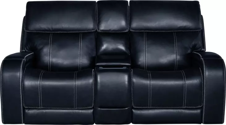 Glenwood Rainer Ocean Leather 78" Lay Flat Power Reclining Console Loveseat with Power Lumbar and USB Charging