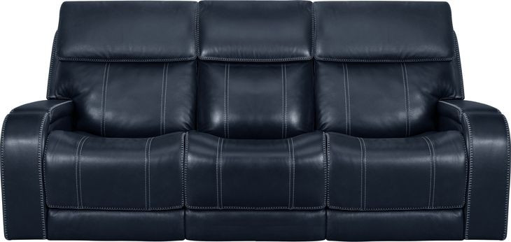 Glenwood Rainer Ocean Leather 88" Lay Flat Power Reclining Sofa with Power Lumbar and USB Charging