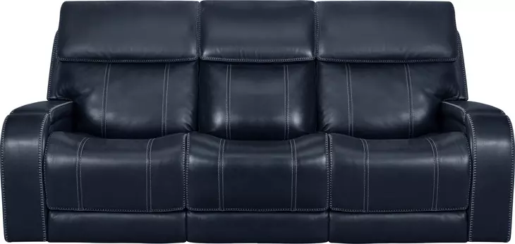Glenwood Rainer Ocean Leather 88" Lay Flat Power Reclining Sofa with Power Lumbar and USB Charging