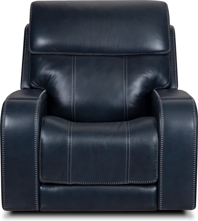 Glenwood Rainer Ocean Leather Lay Flat Power Recliner with Power Lumbar and USB Charging