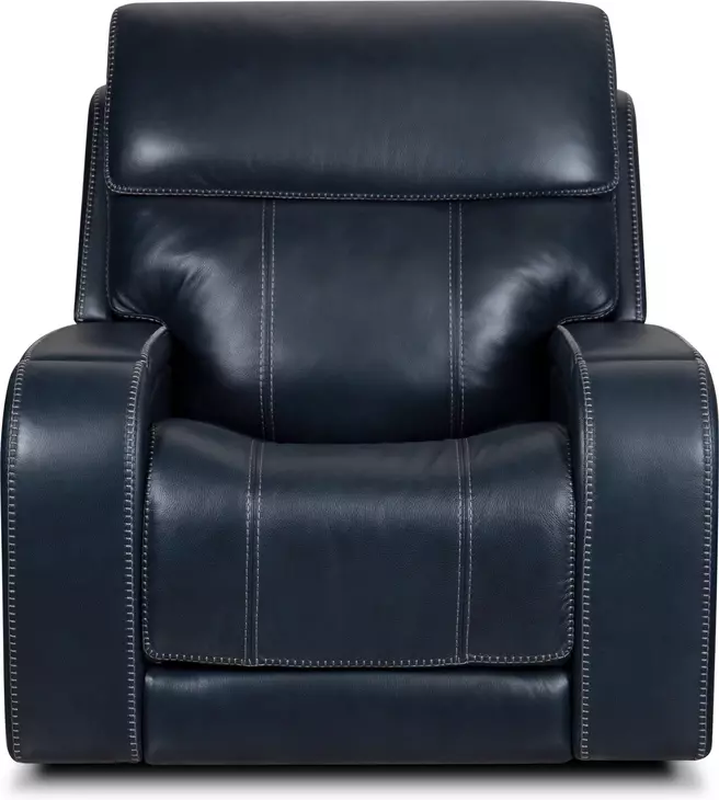 Glenwood Rainer Ocean Leather Lay Flat Power Recliner with Power Lumbar and USB Charging