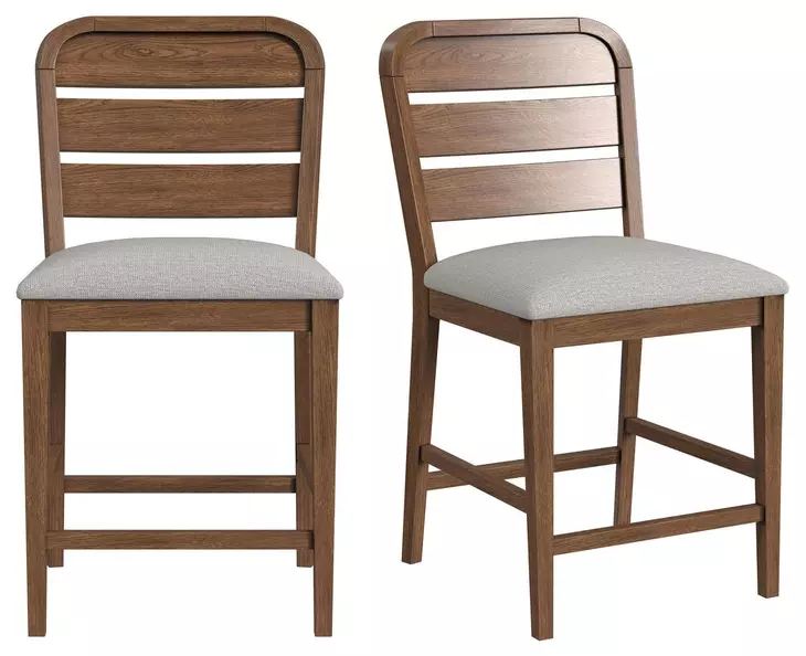 Thorin Light Gray Upholstered Ladder Back Counter Height Chair Set of 2