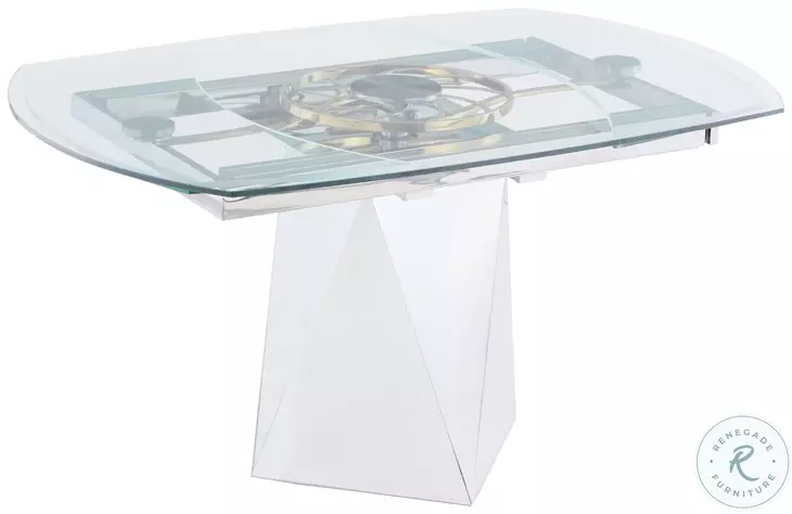 Gloria Clear Glass And Polished Stainless Steel Extendable Dining Table