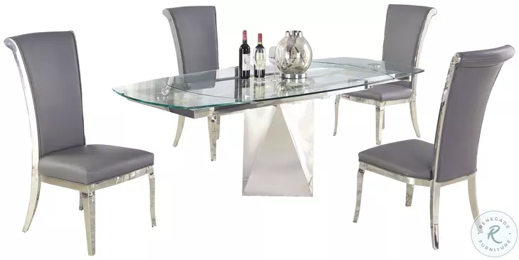 Gloria Clear Glass And Polished Stainless Steel Extendable Dining Table