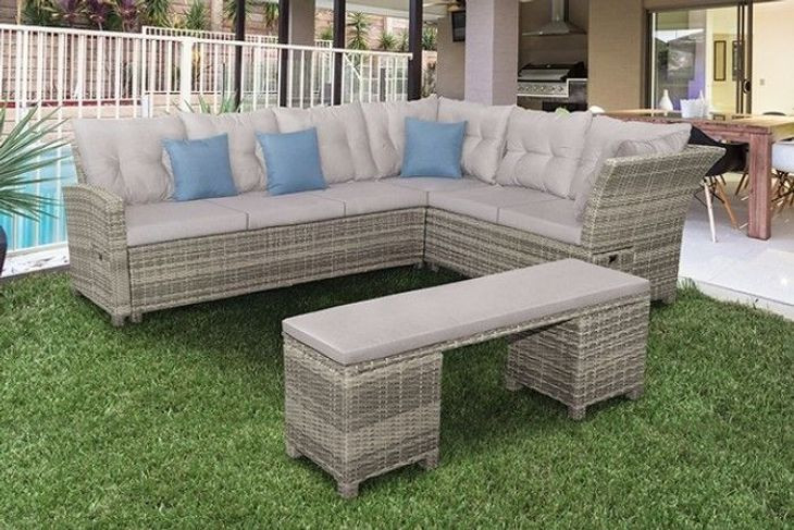 Malia Gray 5 Piece 86" Outdoor Sectional Set with Bench