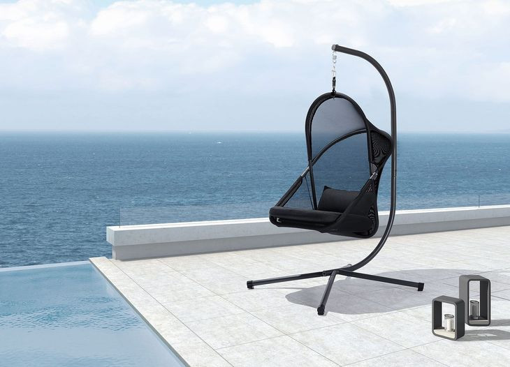 Crush Black Outdoor Swing Chair with Stand
