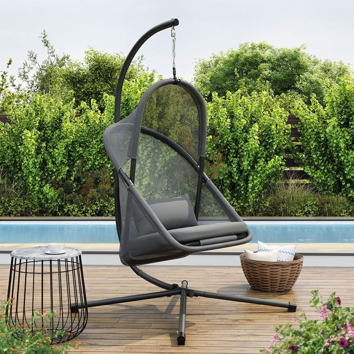 Crush Dark Gray Outdoor Swing Chair with Stand