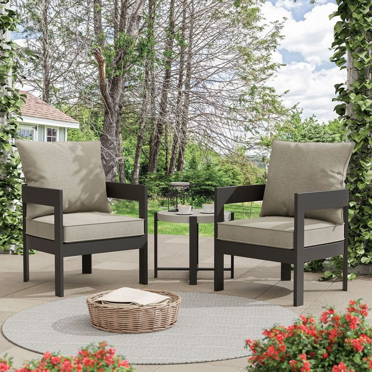 Lotus Black and Light Brown 3 Piece Outdoor Patio Set