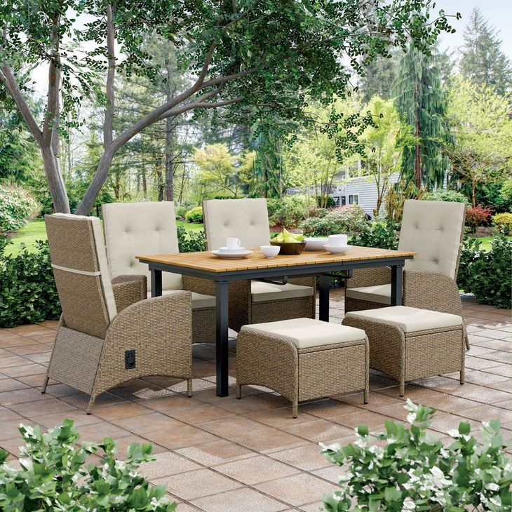 Mackay Gun Metal and Natural Teak 84" Extendable Rectangular Outdoor Dining Room Set