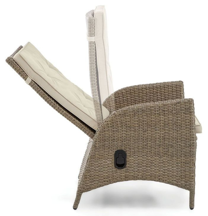 Mackay Beige and Natural Teak 2 Reclining Chairs with 2 Ottomans