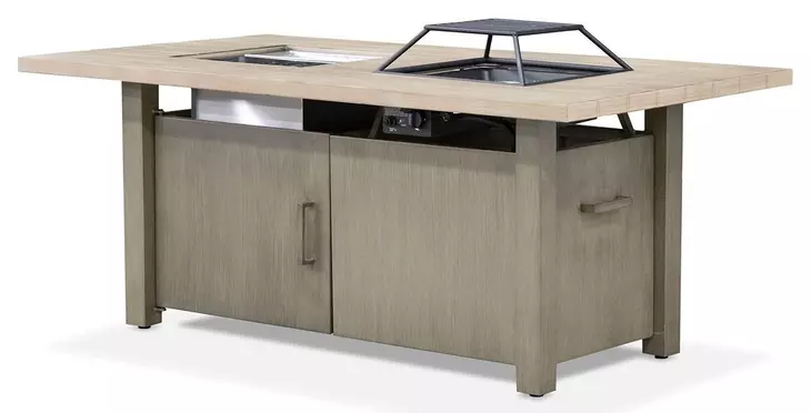Bordeaux Brown 71" Rectangular Outdoor Patio Dining Table with Fire Pit and Cooler