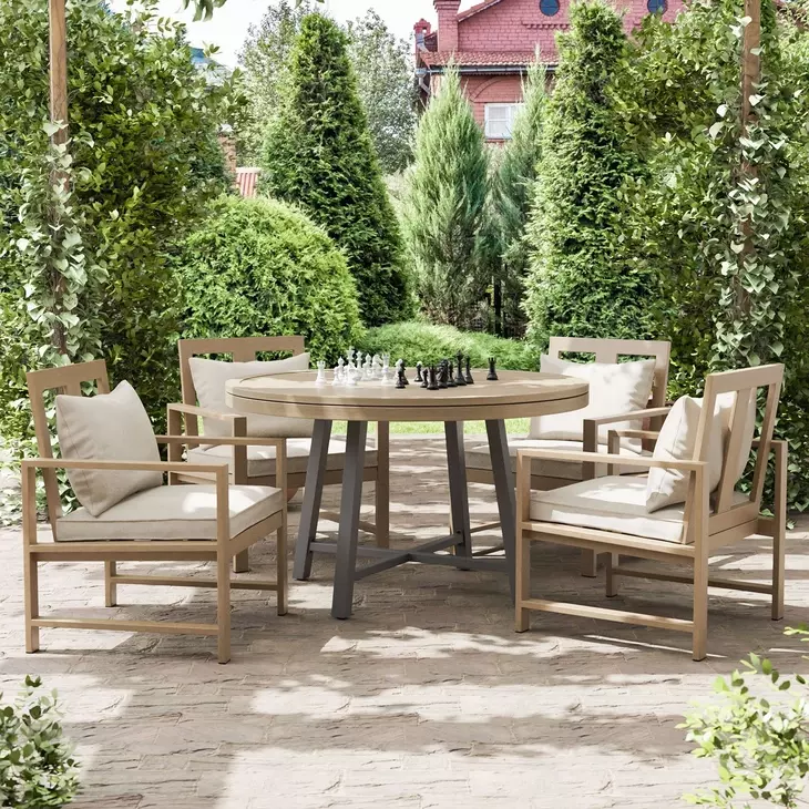 Bordeaux Natural and Beige Upholstered Outdoor Armchair Set of 2