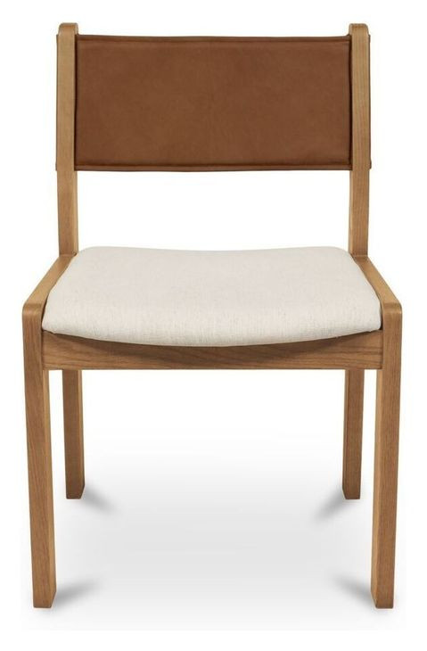 Carol White and Tan Leather Upholstered Dining Chair Set of 2