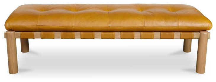 Costello Tan Leather Upholstered Bed Bench