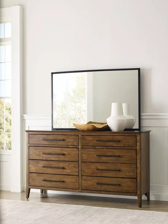 Alder Haven Warm Brunette and Matte Black 8 Drawer Larson Dresser with Rectangular Mirror