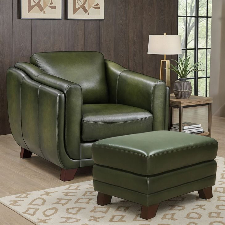 Godfrey Forrest Green Leather Upholstered Lounge Chair