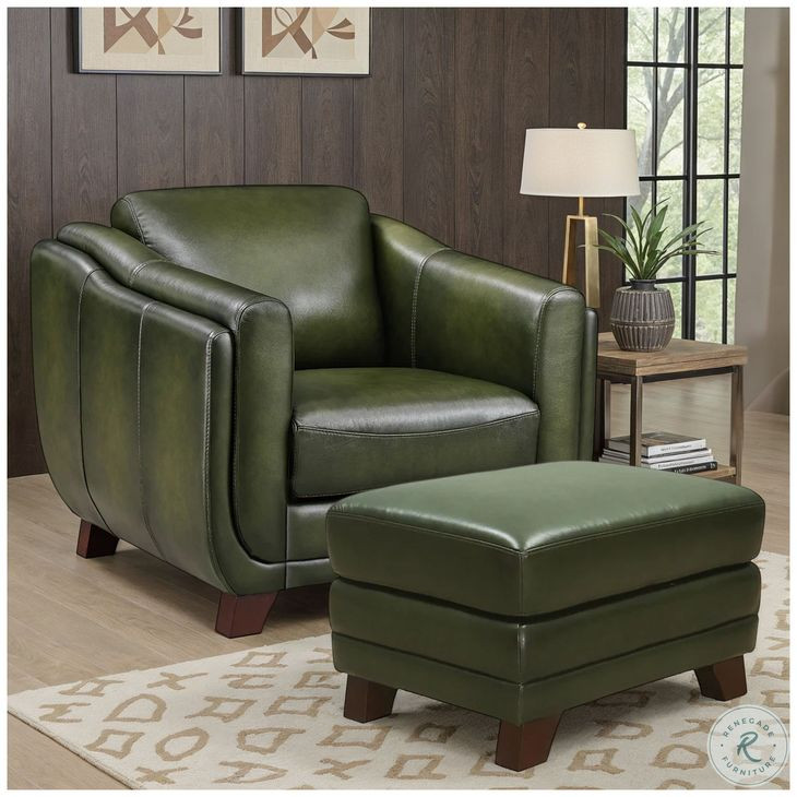 Godfrey Emerald Leather Upholstered Rectangular Ottoman