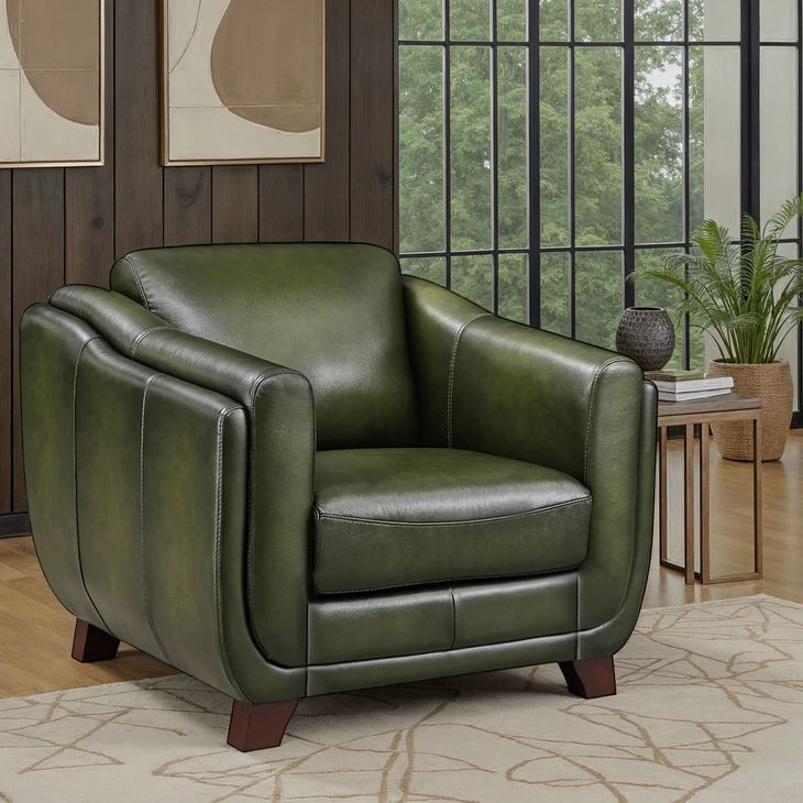 Godfrey Forrest Green Leather Upholstered Lounge Chair